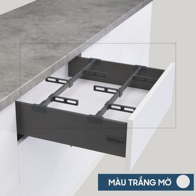 Bộ phụ kiện chia hộc tủ Hafele 552.49.728 (dài tới 900mm, trắng mờ)